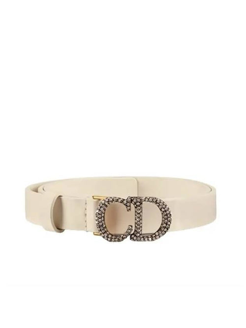 Crystal Logo Saddle Leather Belt White Dior