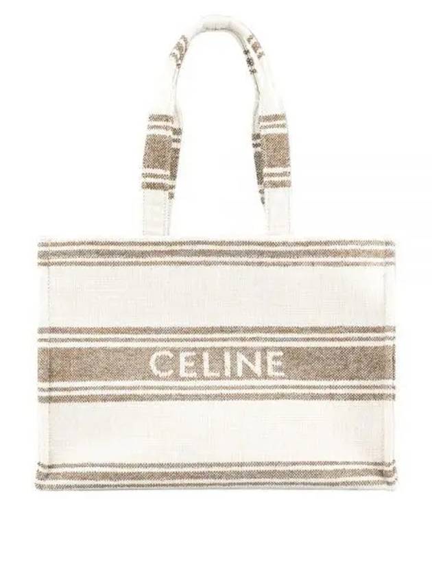 CELINE Striped Textile Logo Jacquard Large Cabas Thais Tote Bag Tobacco