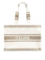 CELINE Striped Textile Logo Jacquard Large Cabas Thais Tote Bag Tobacco