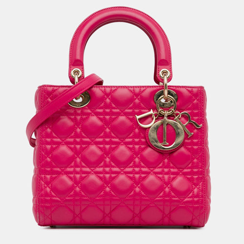Dior Pink Lambskin Cannage Leather Medium Lady Tote Bag