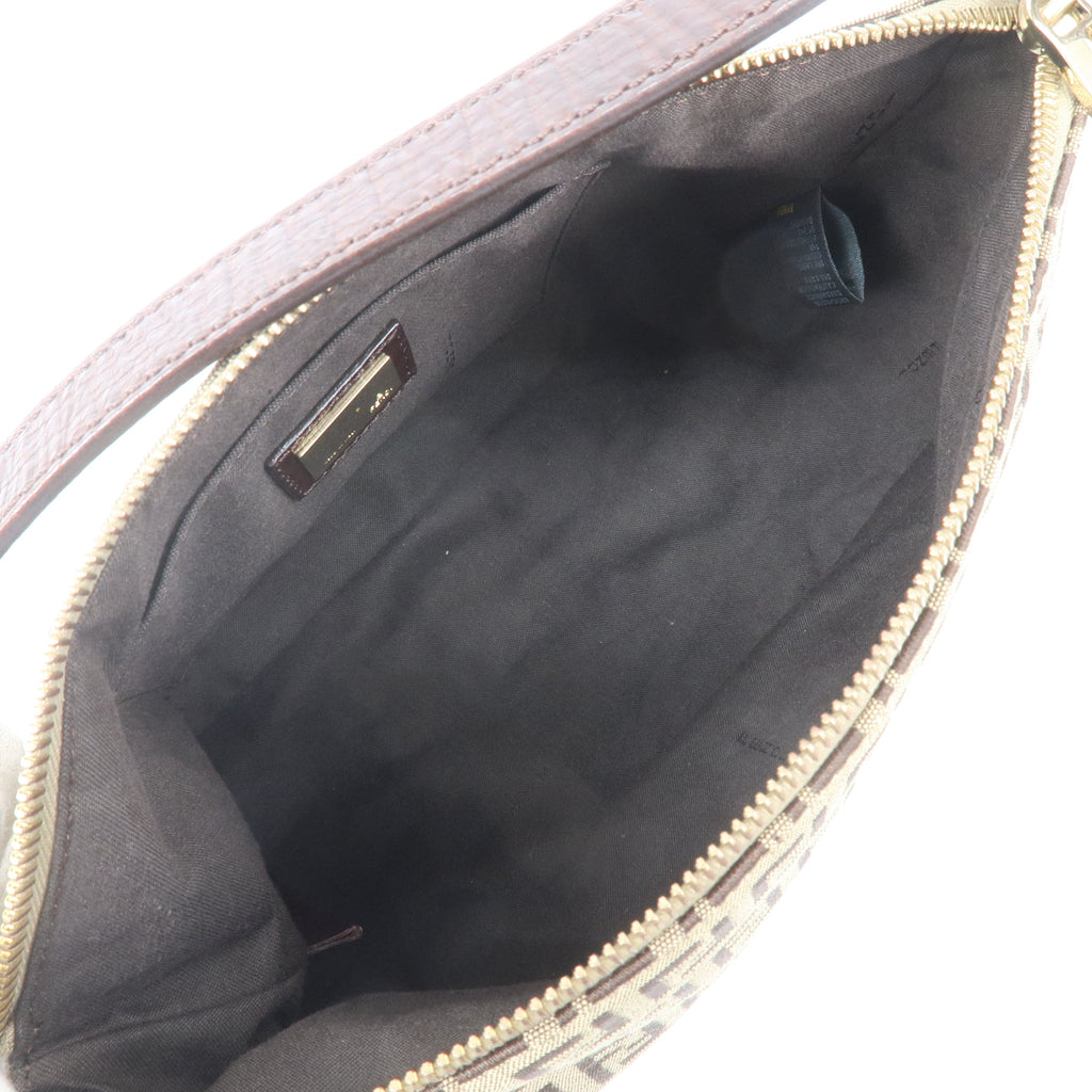FENDI Zucchino Canvas Leather Shoulder Bag Beige Brown 8BR444