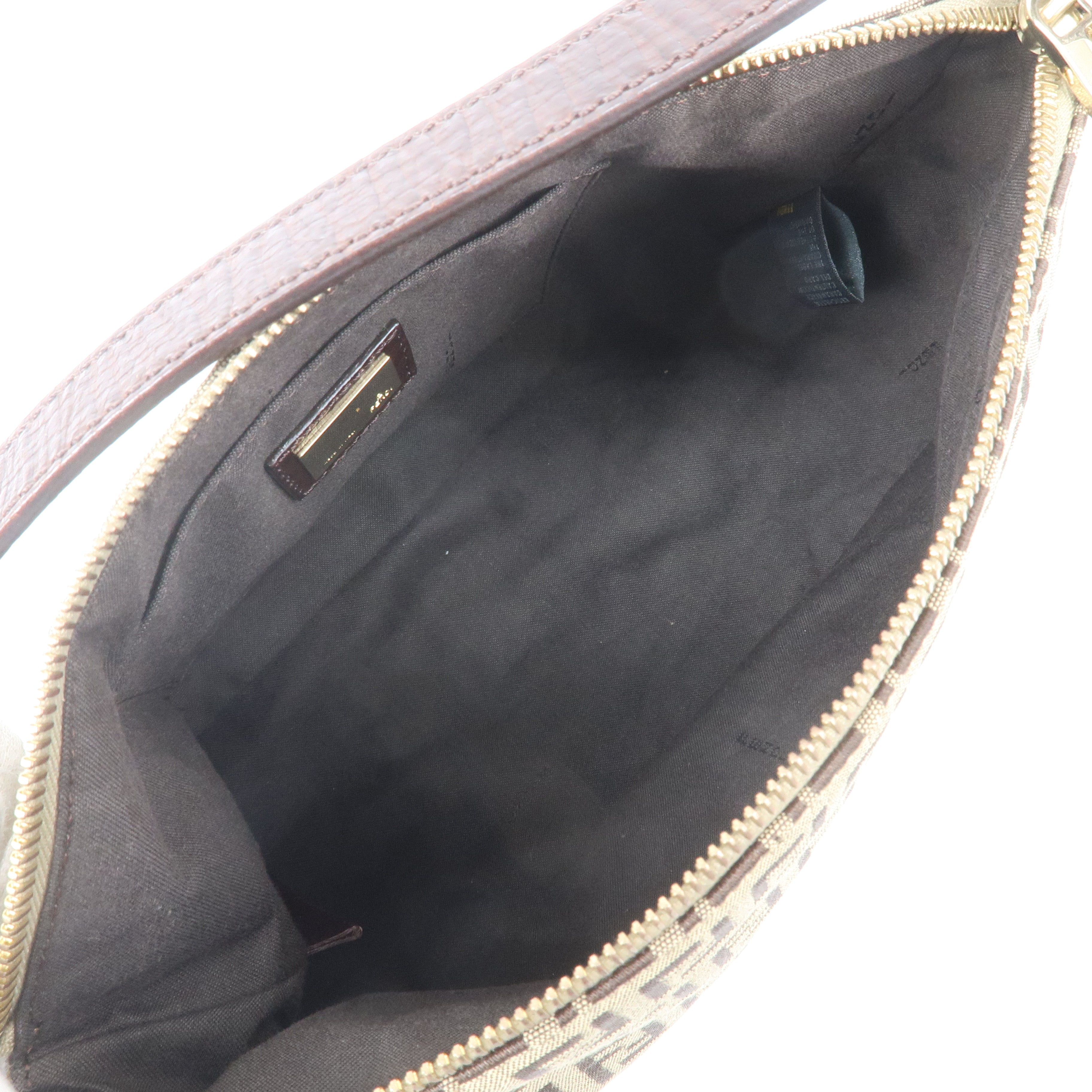 FENDI Zucchino Canvas Leather Shoulder Bag Beige Brown 8BR444