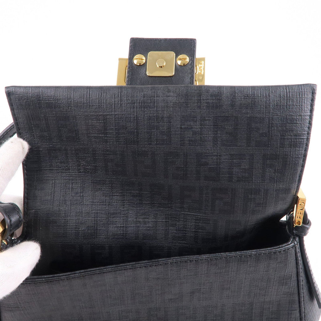 FENDI Zucchino Mamma Baguette PVC Leather Hand Bag Black 8BR180