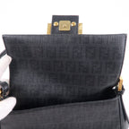 FENDI Zucchino Mamma Baguette PVC Leather Hand Bag Black 8BR180