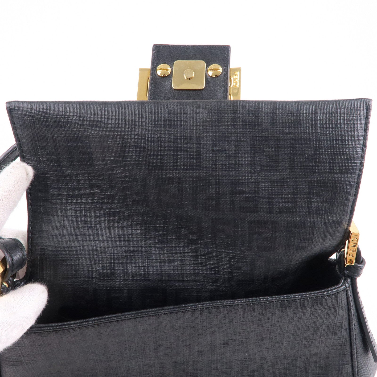 FENDI Zucchino Mamma Baguette PVC Leather Hand Bag Black 8BR180
