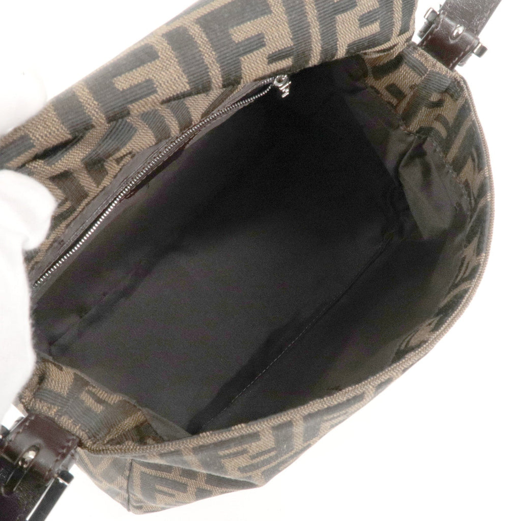 FENDI Zucchino Mamma Baguette Canvas Leather Bag Brown Black 26325