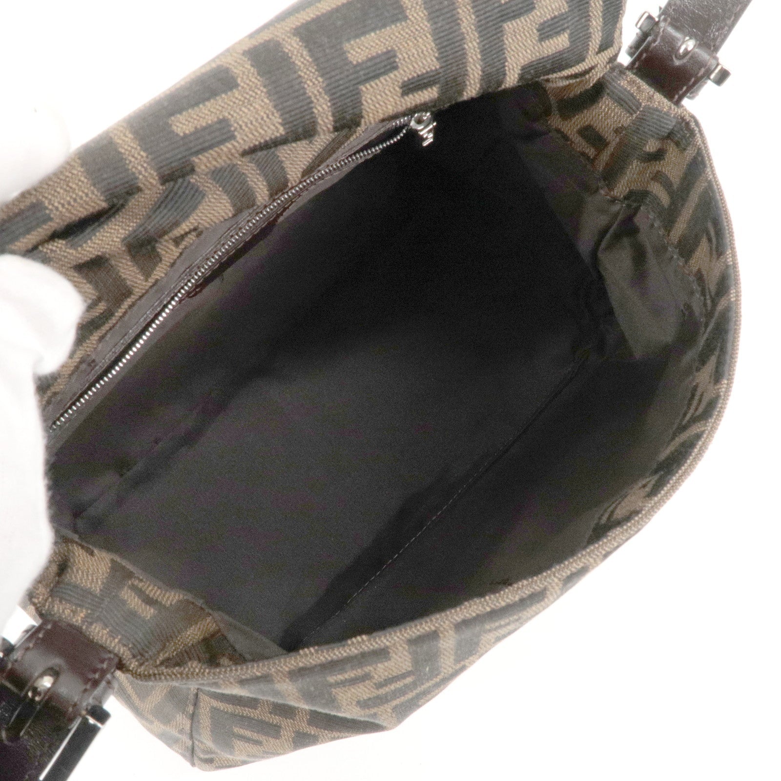 FENDI Zucchino Mamma Baguette Canvas Leather Bag Brown Black 26325