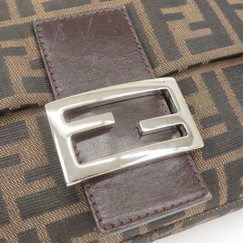 FENDI Zucca Mamma Baguette Canvas Leather Bag Brown Black 26424