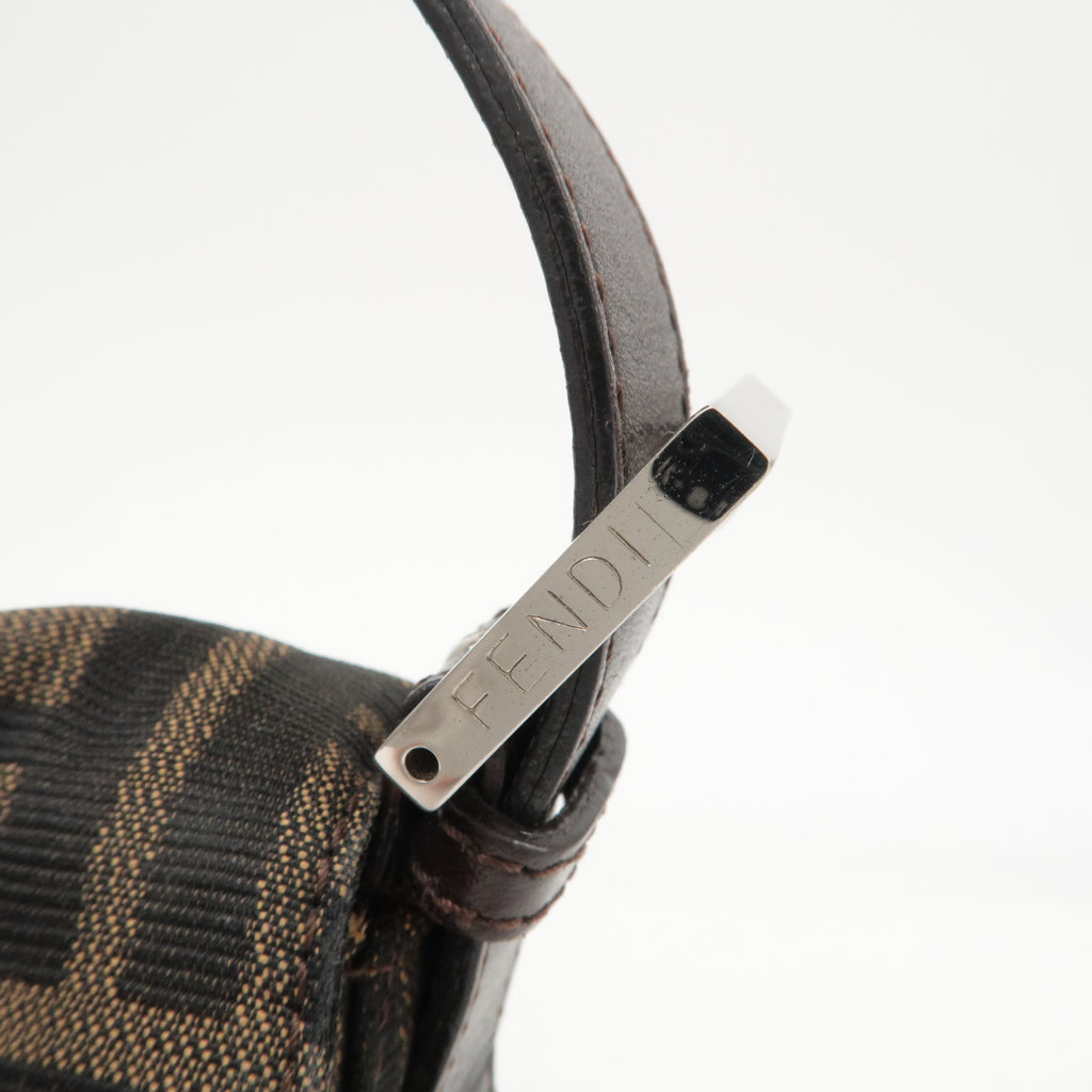 FENDI Mamma Baguette Zucca Canvas Leather Shoulder Bag Brown