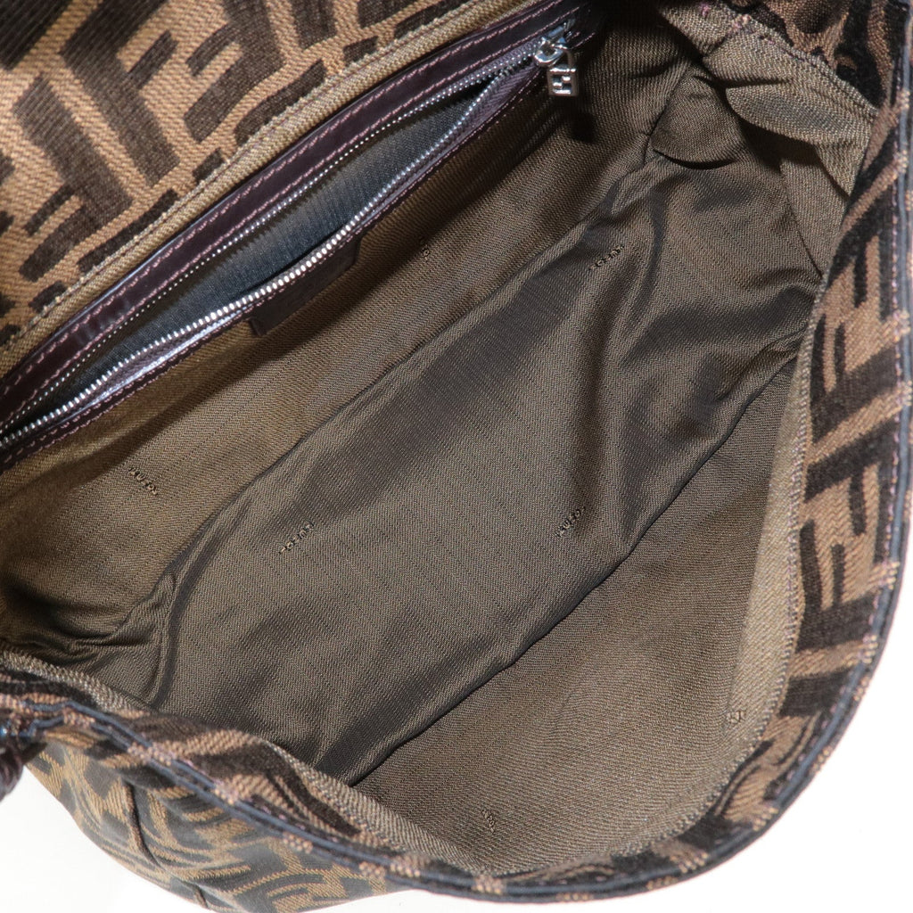 FENDI Zucca Mamma Baguette Canvas Leather Shoulder Bag 26325