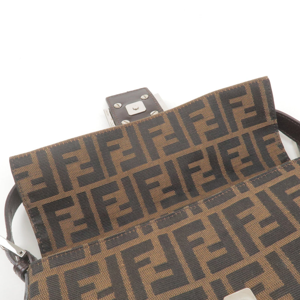 FENDI Zucca Mamma Baguette Canvas Leather Shoulder Bag 26424