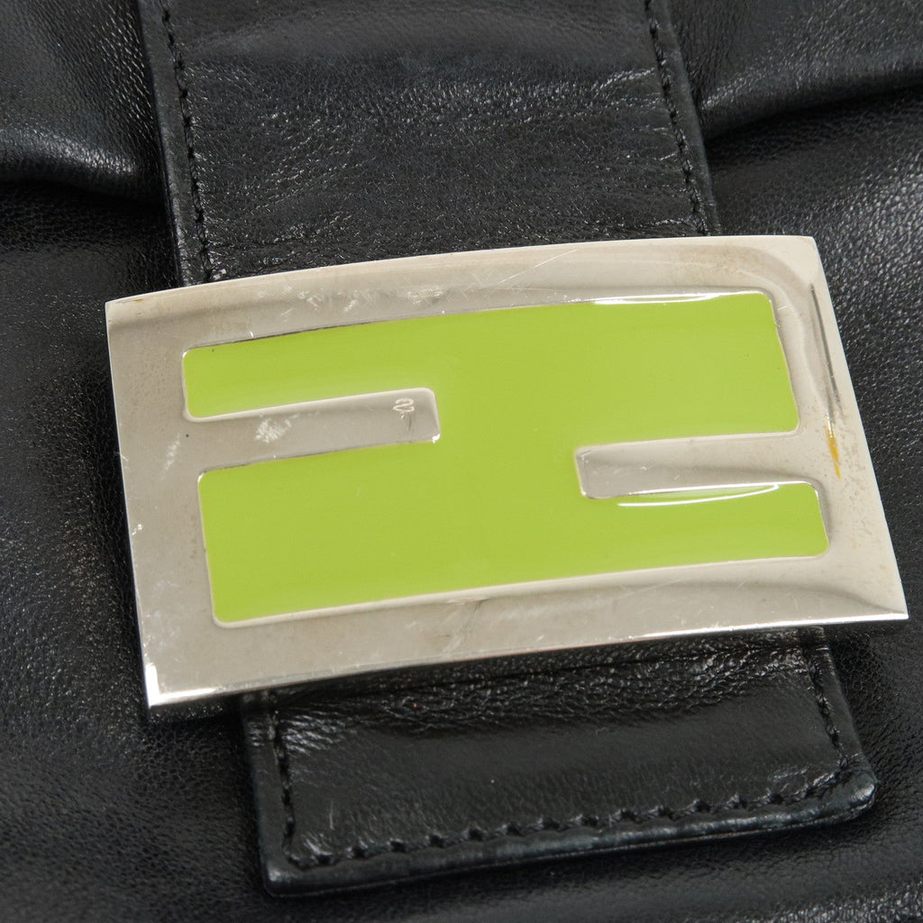 FENDI Mamma Baguette Leather Hand Bag Shoulder Bag Black Green