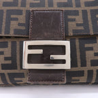 FENDI Mamma Baguette Zucca Canvas Leather Bag Brown 26424