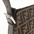 FENDI Zucca Canvas Leather Shoulder Bag Khaki Brown Black 26566