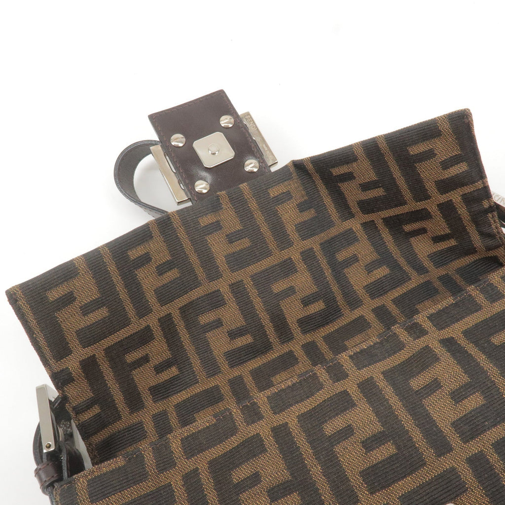 FENDI Zucca Mamma Baguette Canvas Leather Bag Brown Black 26424