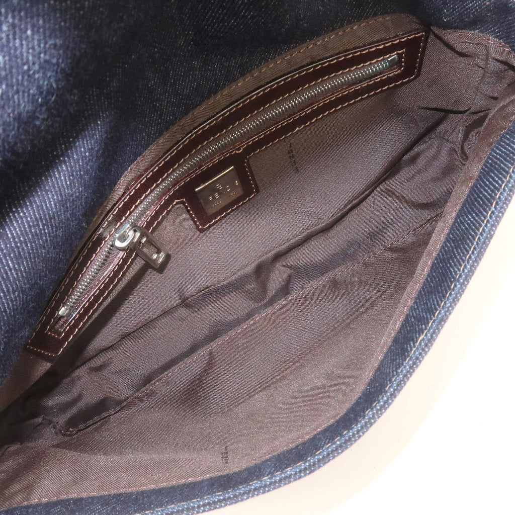 FENDI Denim Leather Shoulder Bag Hand Bag Navy Brown 26640