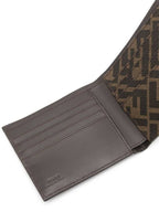 Fendi FF Square Leather Bi-Fold Half Wallet Brown