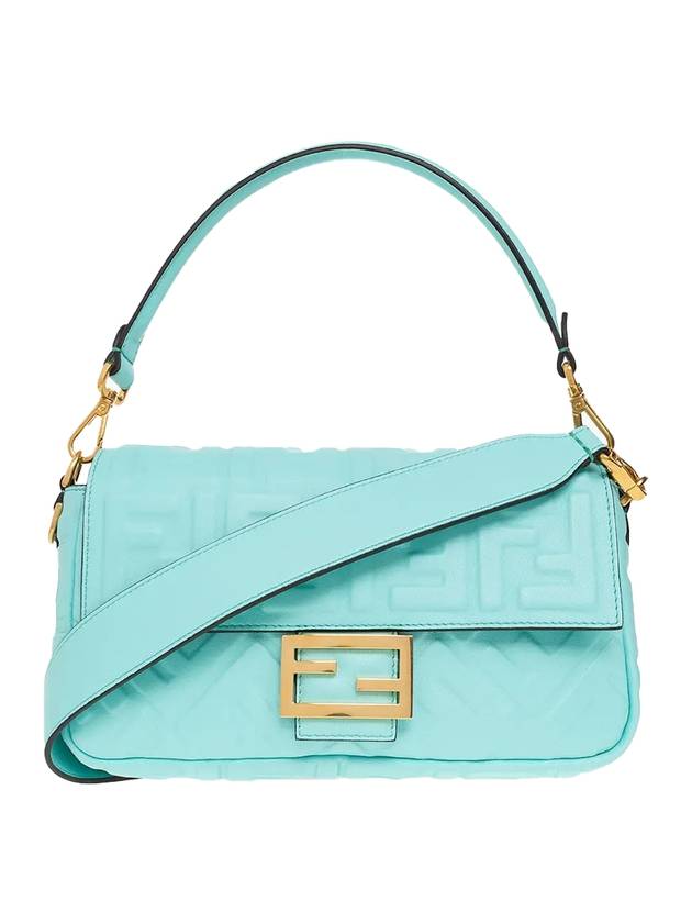 Fendi Baguette FF Embossed Nappa Leather Shoulder Bag Light Blue