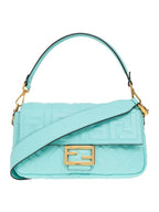 Fendi Baguette FF Embossed Nappa Leather Shoulder Bag Light Blue