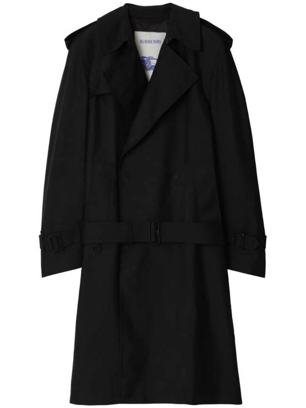 Burberry Belted Long Silk Blend Trench Coat Black