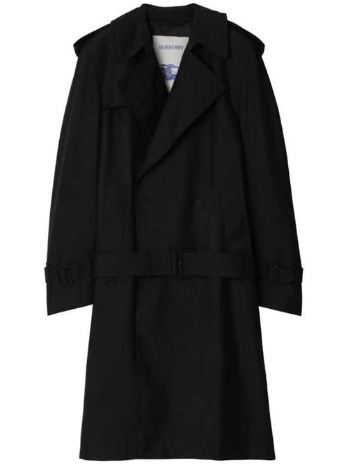 Burberry Belted Long Silk Blend Trench Coat Black