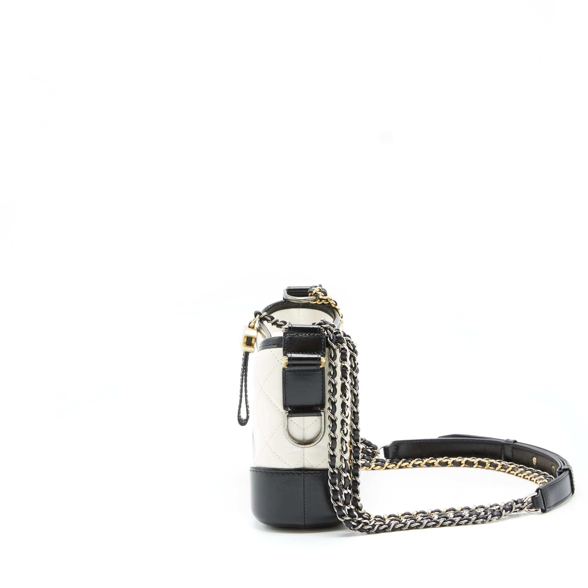 Chanel small Gabrielle hobo bag calfskin white/ black with multicolour hardware