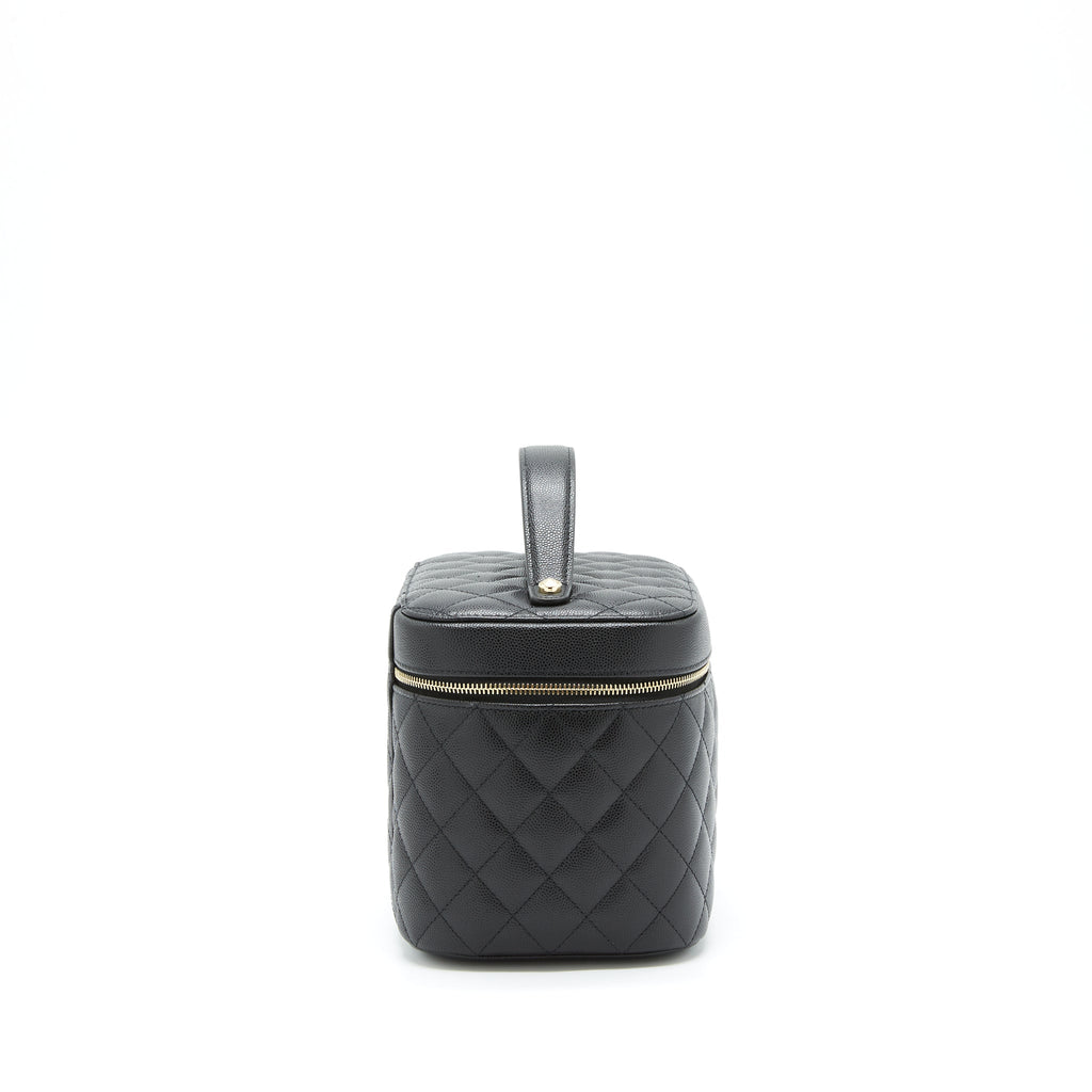 Chanel top handle vanity case caviar black with LGHW