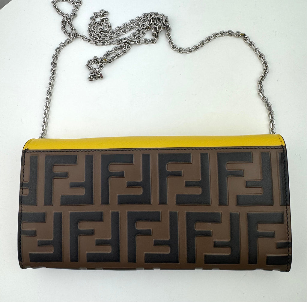 Fendi Continental Wallet with Chain in Red Leather