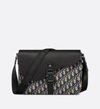 Saddle Messenger Bag With Flap Beige And Black Dior Oblique Jacquard With Black Grained Calfskin