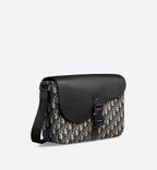 Saddle Messenger Bag With Flap Beige And Black Dior Oblique Jacquard With Black Grained Calfskin
