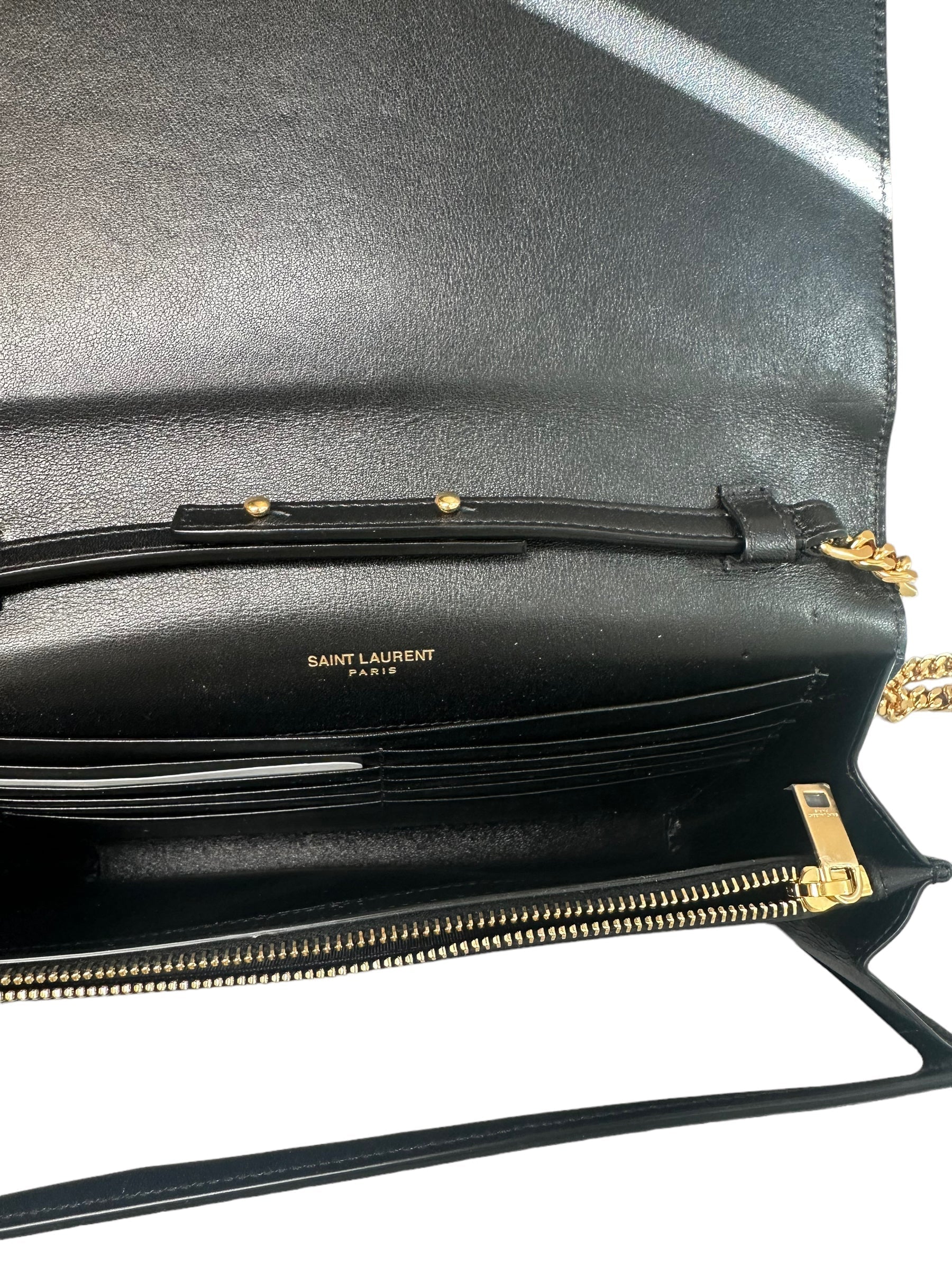 SAINT LAURENT- Monogramme Embossed Croc Chain Wallet Bag