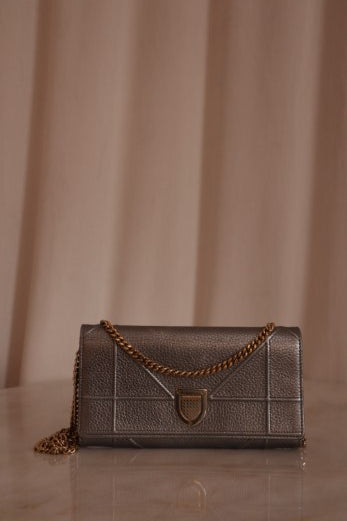 Christian Dior diorama silver metallic wallet on chain Bag