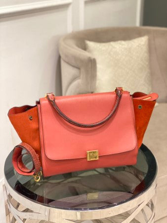 Celine Orange Red Python Trapeze Medium Bag