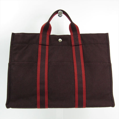 Hermes Bordeaux Canvas Herline MM Tote (SHA10604)