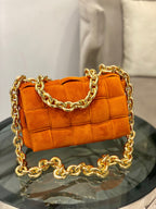 Bottega Veneta Orange Suede Chain Cassette Crossbody Bag