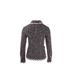 Chanel Size 36 Camellia Detailed Button Tweed Jacket Wool/Polyamide Black/Pink