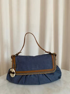 Fendi Bicolor Denim Chef Shoulder Bag W/ Bag Charm