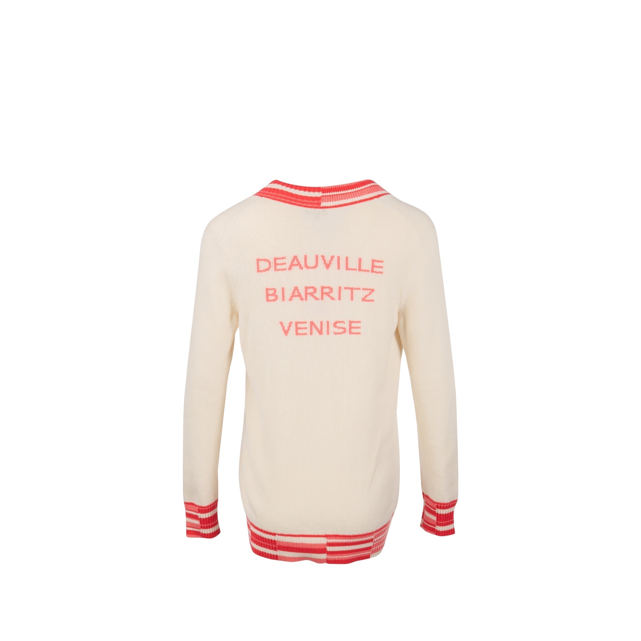 Chanel Size 36 Deauville Biarritz Venise Cardigan Cashmere Ecru/Pink/Coral