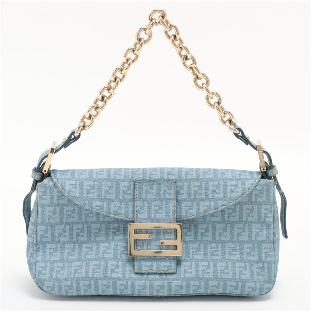 Fendi Blue Zucchino Coated Canvas Baguette Bag