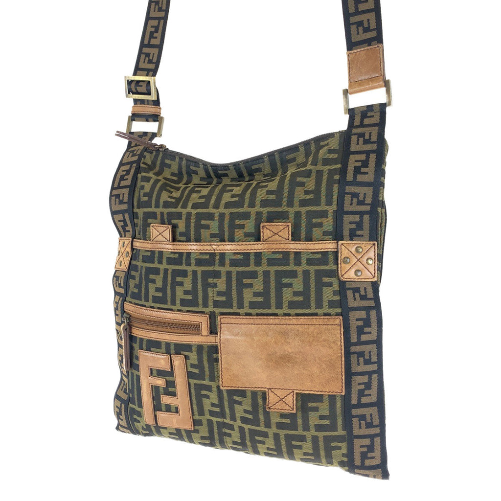 Fendi Zucca Canvas Flat Messenger Bag - '10s