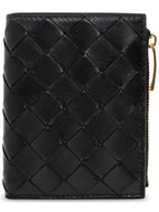 Bottega Veneta Intrecciato Small Leather Half Wallet Black
