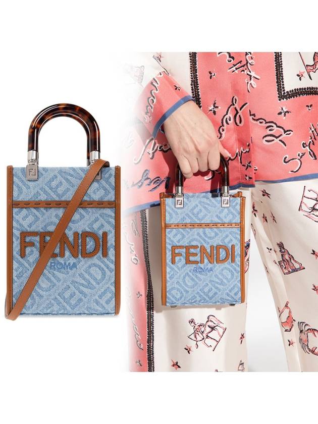 Fendi Mini Sunshine Denim Shopper Bag Blue
