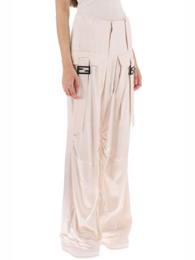 Fendi Women's Viscose Shiny Cargo Straight Pants Beige