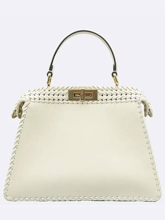 Fendi 8BN321 Ivory Leather Peekaboo I SEE U IC Medium Top Handle Bag Shoulder Strap 2WAY