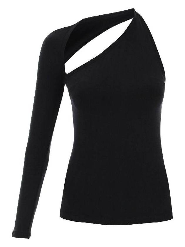 Balenciaga Cut Out One Shoulder Long Sleeve T-Shirt Black