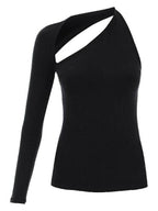Balenciaga Cut Out One Shoulder Long Sleeve T-Shirt Black