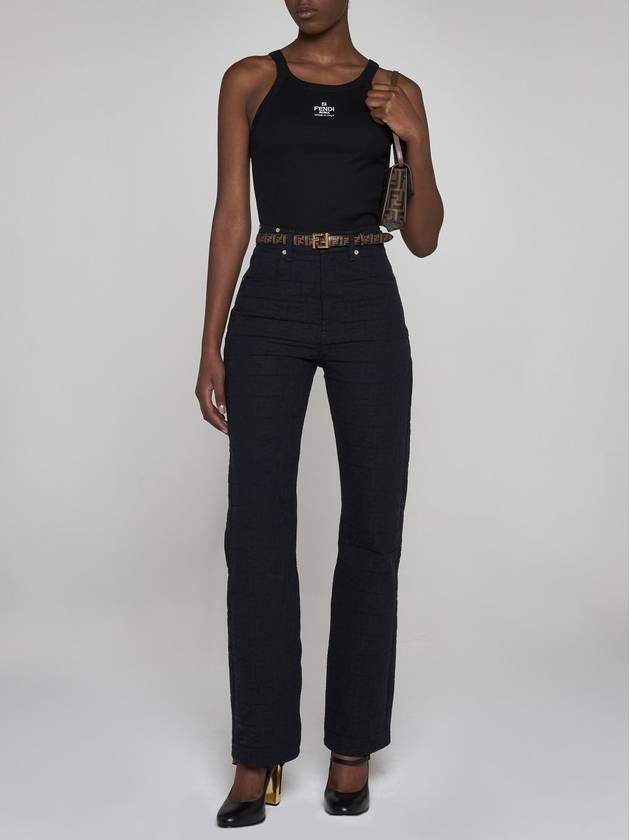 Fendi Jacquard Logo Monogram Cotton Straight Pants Dark Blue
