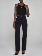 Fendi Jacquard Logo Monogram Cotton Straight Pants Dark Blue