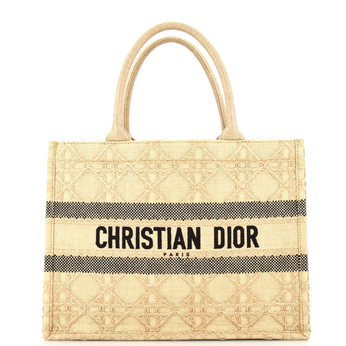 Dior Book Tote Cannage Embroidered Raffia Medium
