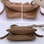 BOTTEGA VENETA Beige Cut Out Intrecciato Leather Woven Shoulder Bag